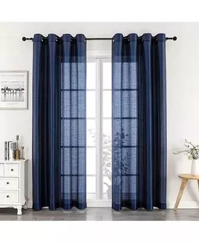 Легкая прозрачная прозрачная занавеска из искусственного шелка Artisan с одинарной люверсом Kate Aurora, синий