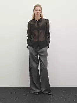 Легкая рубашка из смеси шелка и малбери Massimo Dutti, черный