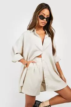 Легкая рубашка оверсайз марл Boohoo, песочный