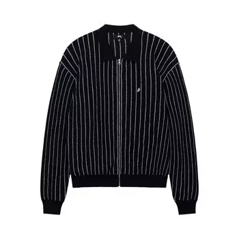 Легкая рубашка-поло на молнии с длинными рукавами Stussy, цвет Черная полоска