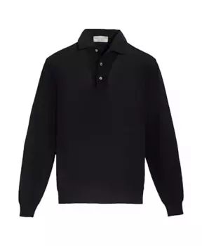 Легкая рубашка поло с длинными рукавами из шерсти мериноса темно синего цвета Filippo De Laurentiis, синий