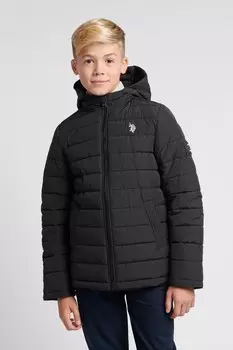 Легкая стеганая куртка с капюшоном для мальчиков U.S. Polo Assn, черный