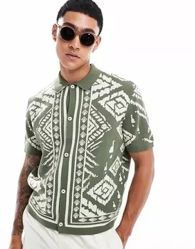 Легкая трикотажная рубашка свободного кроя цвета хаки с принтом бандана ASOS DESIGN