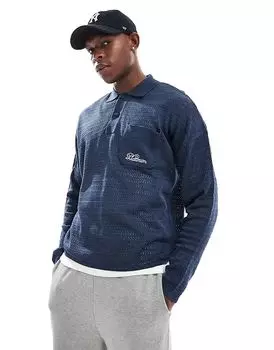 Легкая трикотажная свободная рубашка-поло свободного кроя с вышивкой темно-синего цвета ASOS DESIGN