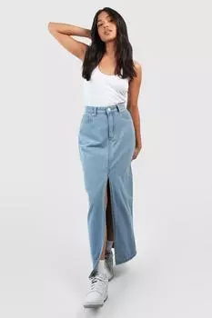 Легкая юбка миди из денима с разрезами передней части petite Boohoo, синий