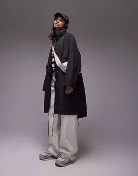 Легкая удлиненная парка ARKET с покрытием и складным капюшоном серого цвета