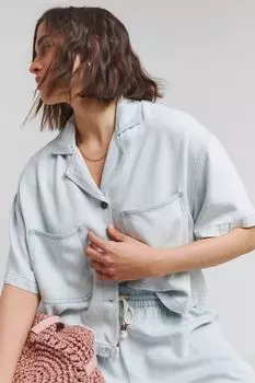 Легкая укороченная джинсовая рубашка свободного кроя Simply Be, синий