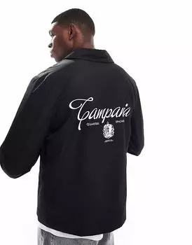 Легкая университетская куртка харрингтон ASOS DESIGN с принтом на спине черного цвета