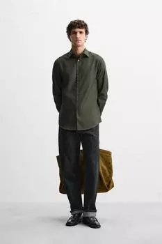 Легкая в уходе текстурированная рубашка ZARA, цвет Dark green