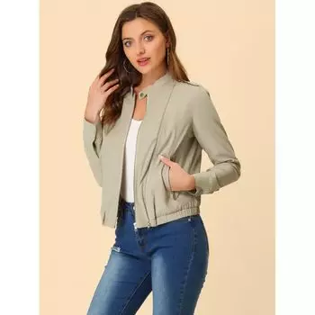 Легкая женская байкерская мотокуртка с воротником-стойкой и молнией ALLEGRA K, белый