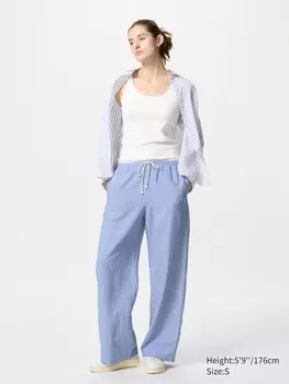 Легкие брюки из льняной смеси длинные Uniqlo, цвет 65 синий