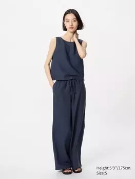 Легкие брюки из льняной смеси длинные Uniqlo, цвет 69 синий