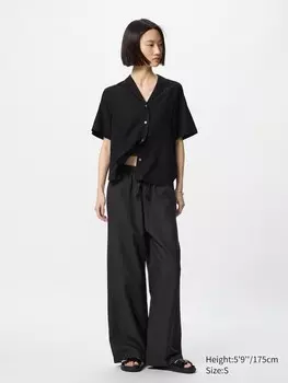 Легкие брюки из льняной смеси длинные Uniqlo, цвет 09 черный
