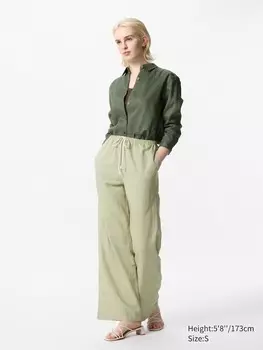 Легкие брюки из льняной смеси длинные Uniqlo, цвет 52 зеленый
