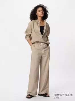 Легкие брюки из льняной смеси длинные Uniqlo, цвет 32 бежевый