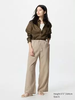 Легкие брюки из льняной смеси Uniqlo, цвет 32 бежевый