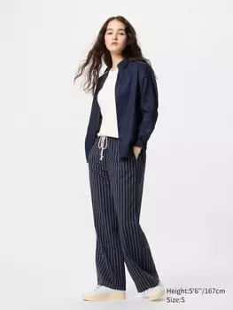 Легкие брюки из смесового льна Uniqlo, цвет 69 синий