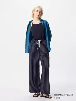 Легкие брюки из смесового льна Uniqlo, цвет 69 синий