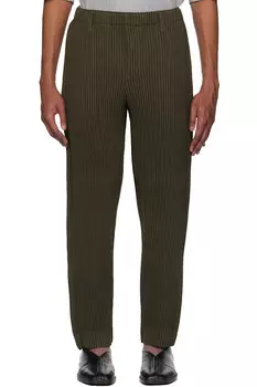 Легкие брюки с эффектом шерсти Homme Pliss Issey Miyake, хаки