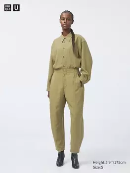 Легкие брюки с драпировкой Uniqlo, зеленый