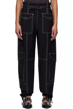 Легкие брюки с карманами и эффектом слаба Ganni, черный