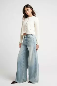 Легкие мешковатые широкие джинсы песочного цвета со средней посадкой River Island, синий