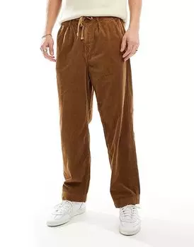 Легкие плиссированные прямые вельветовые брюки коричневого цвета Polo Ralph Lauren