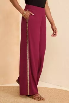 Легкие широкие брюки с боковыми вставками Love & Roses, красный