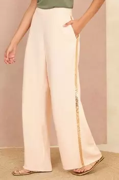 Легкие широкие брюки с боковыми вставками Love & Roses, бежевый