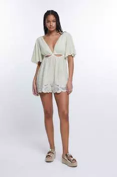 Легкий ажурный комбинезон River Island, зеленый