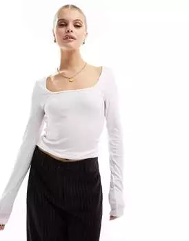 Легкий белый топ с длинными рукавами и квадратным вырезом Abercrombie & Fitch