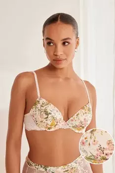 Легкий бюстгальтер с кружевом и глубоким вырезом Next, бежевый