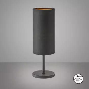 Легкий! BY FHL Светодиодная настольная лампа «Кира», 1 лампочка, лампочка E14 | без лампочки, настольная лампа, тканевый абажур, шнуровой выключатель, качество изготовления Easy! By Fhl, цвет sandschwarz