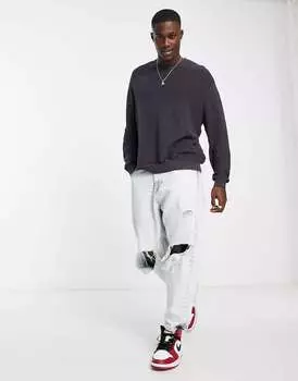 Легкий черный джемпер в рубчик оверсайз ASOS