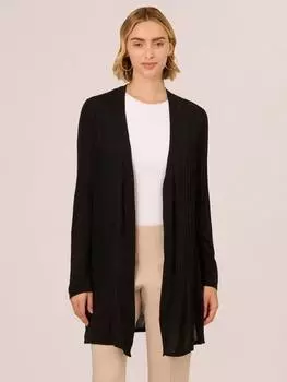 Легкий кардиган-пыльник с вертикальным ребристым v-образным вырезом Adrianna Papell, черный