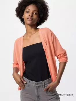 Легкий кардиган с V-образным вырезом Uniqlo, розовый