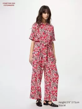 Легкий комбинезон из искусственного шелка Uniqlo, розовый