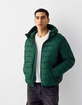 Легкий пуховик Bershka, зеленый
