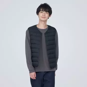 Легкий пуховый жилет без воротника (антистатическая подкладка) MUJI, темно-синий