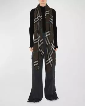 Легкий шерстяной шарф в клетку Burberry, цвет Snug