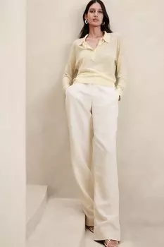 Легкий свитер из смесового льна с воротником-поло и воротником-поло Banana Republic, бежевый