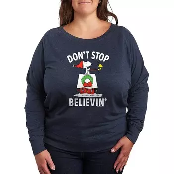 Легкий свитшот из френч-терри больших размеров Peanuts Believe Snoopy Licensed Character, цвет Heather Indigo