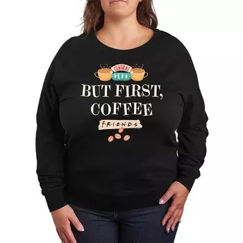 Легкий свитшот из френч терри Plus Size Friends But First Coffee Licensed Character, черный