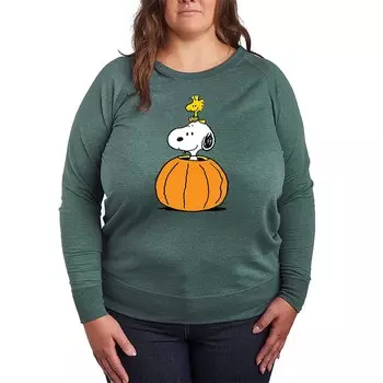 Легкий свитшот из френч-терри размера плюс с тыквой Peanuts Snoopy & Woodstock Licensed Character, цвет Heather Green