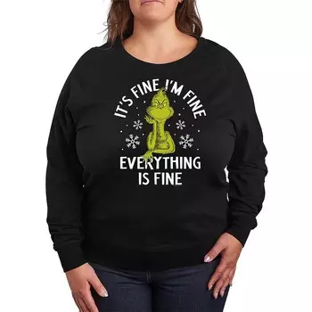 Легкий свитшот из френч-терри размера плюс Dr. Seuss Grinch It's Fine I'm Fine Licensed Character, черный