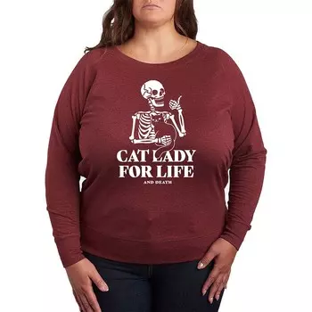 Легкий свитшот из френч терри размера плюс Cat Lady For Life со скелетом Licensed Character, цвет Heather Dark Red