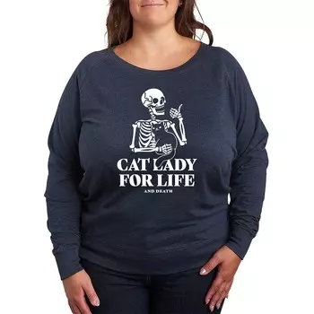 Легкий свитшот из френч терри размера плюс Cat Lady For Life со скелетом Licensed Character, цвет Heather Blue