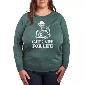 Легкий свитшот из френч терри размера плюс Cat Lady For Life со скелетом Licensed Character, цвет Heather Green
