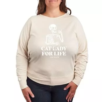Легкий свитшот из френч терри размера плюс Cat Lady For Life со скелетом Licensed Character, бежевый