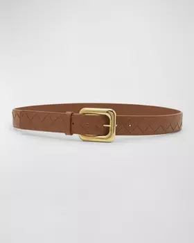 Легкий тканый ремень из кожи и латуни Bottega Veneta